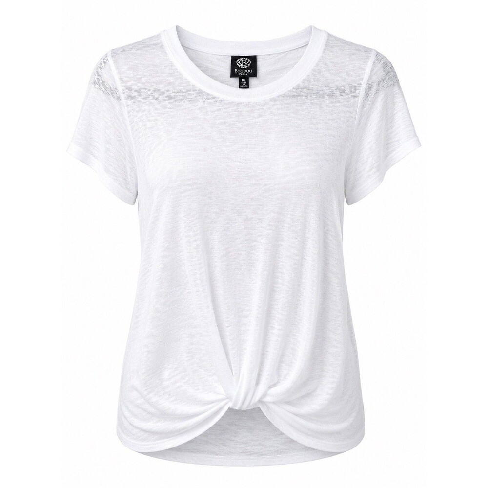 Bobeau Petite PL White Twist Front Slub Knit Top Short Sleeve Lightweight Tee